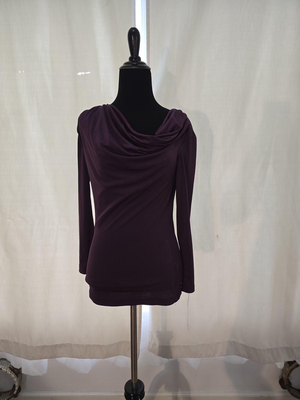VENUS Plum Purple Long Sleeve Draped Neck Top